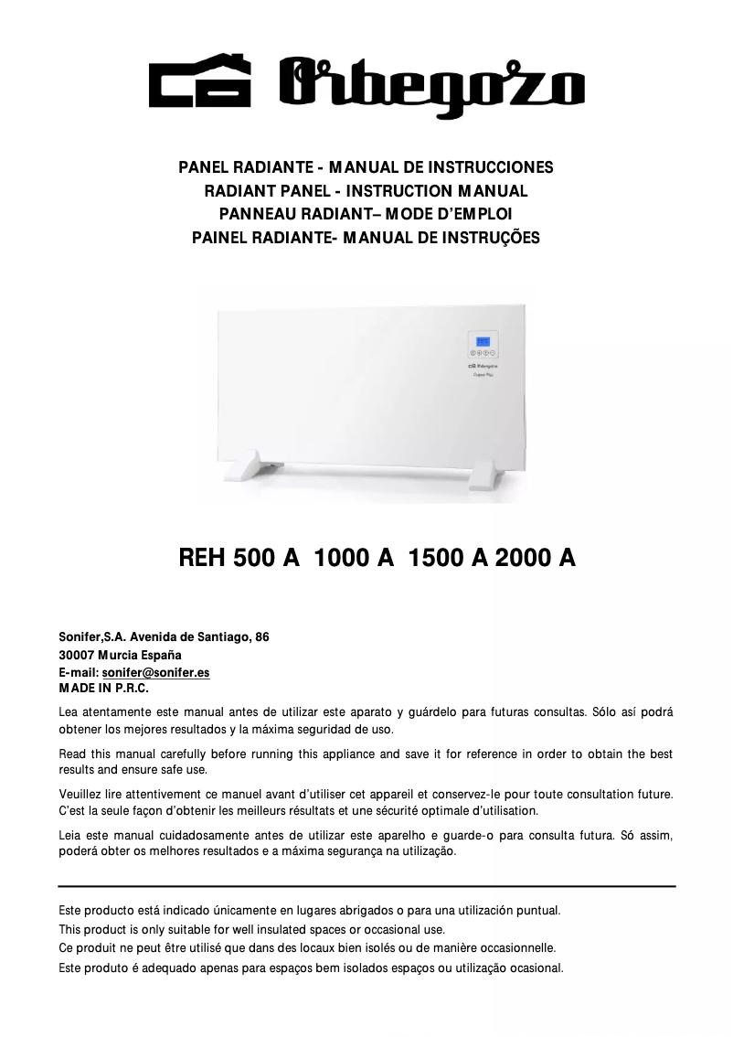 Page 1 de la notice Manuel utilisateur Orbegozo REH 2000 A