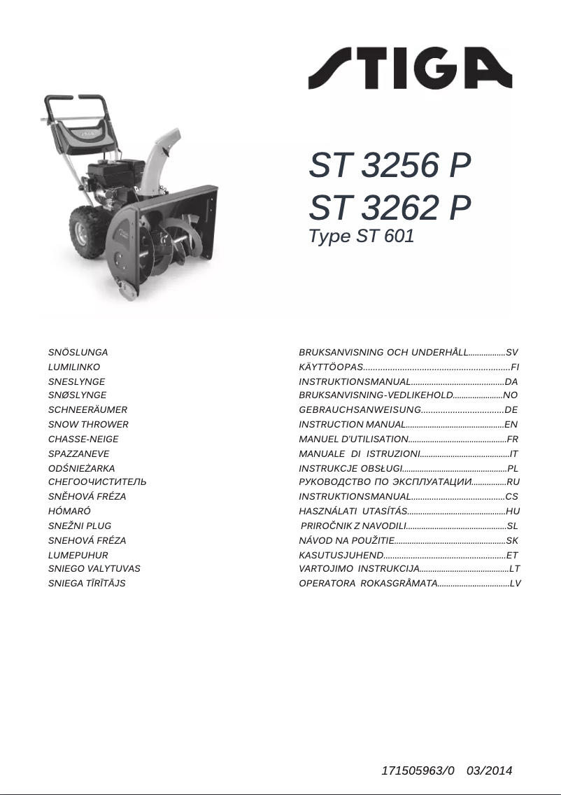 Page 1 de la notice Manuel utilisateur Stiga ST 3262 P