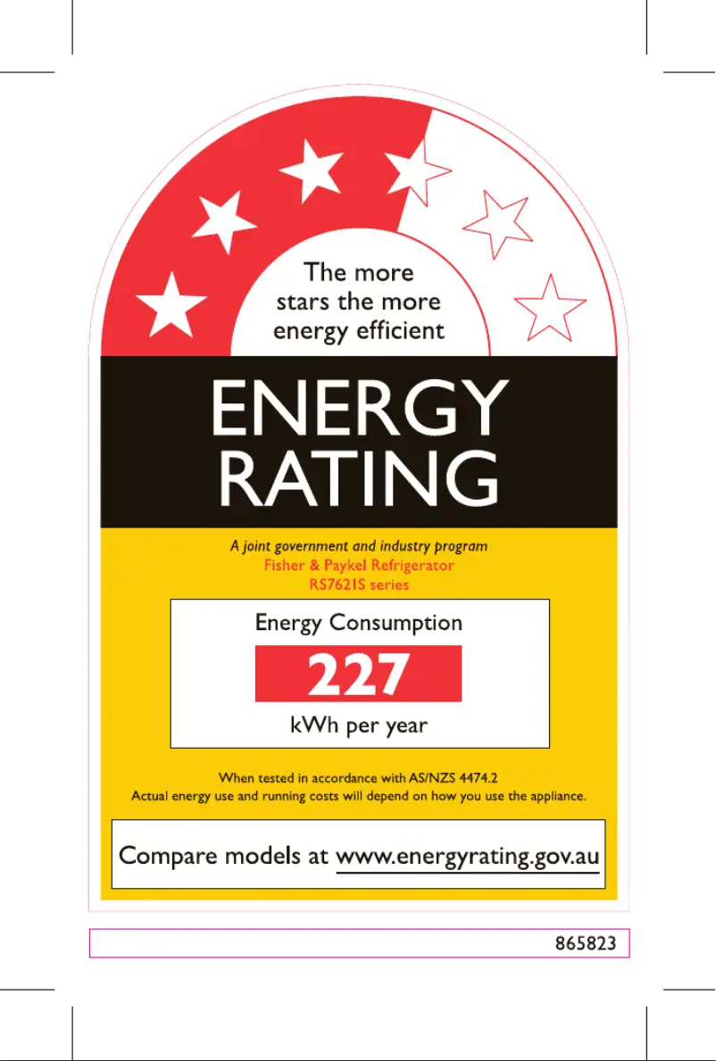 Page 1 de la notice Label énergétique Fisher & Paykel RS7621FLJK1