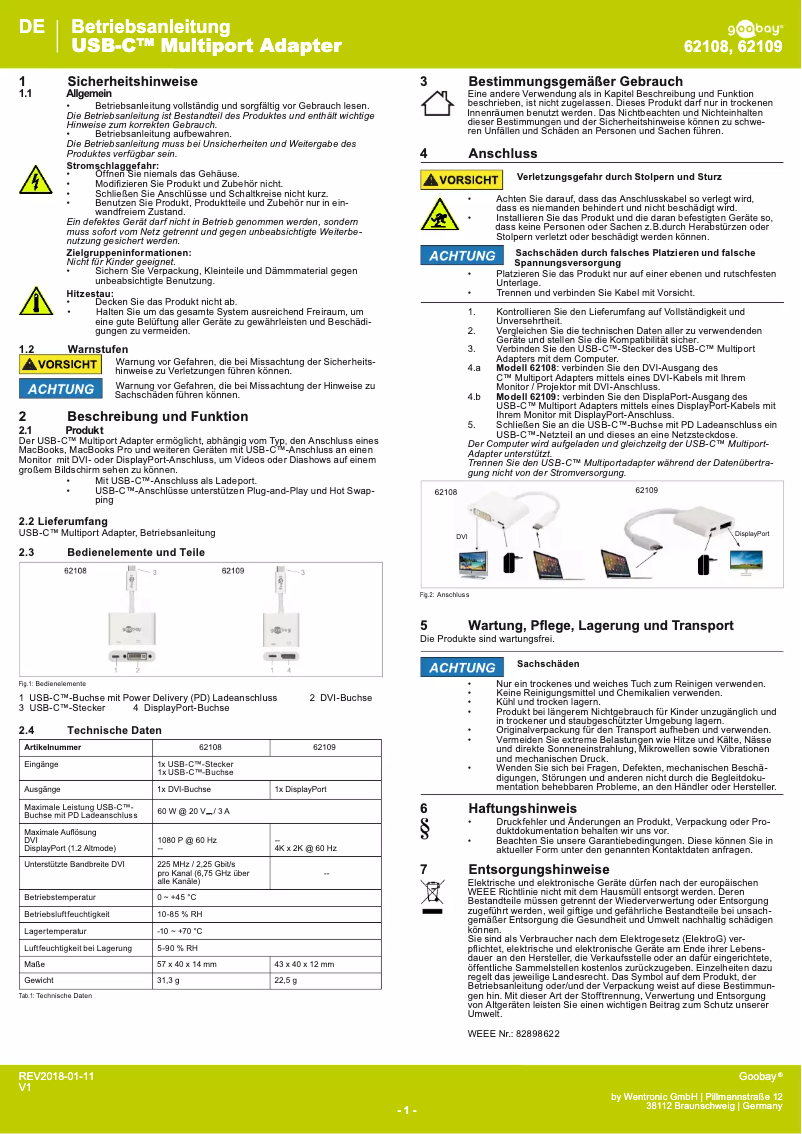 Page n°1 - Manuel utilisateur Goobay 62109