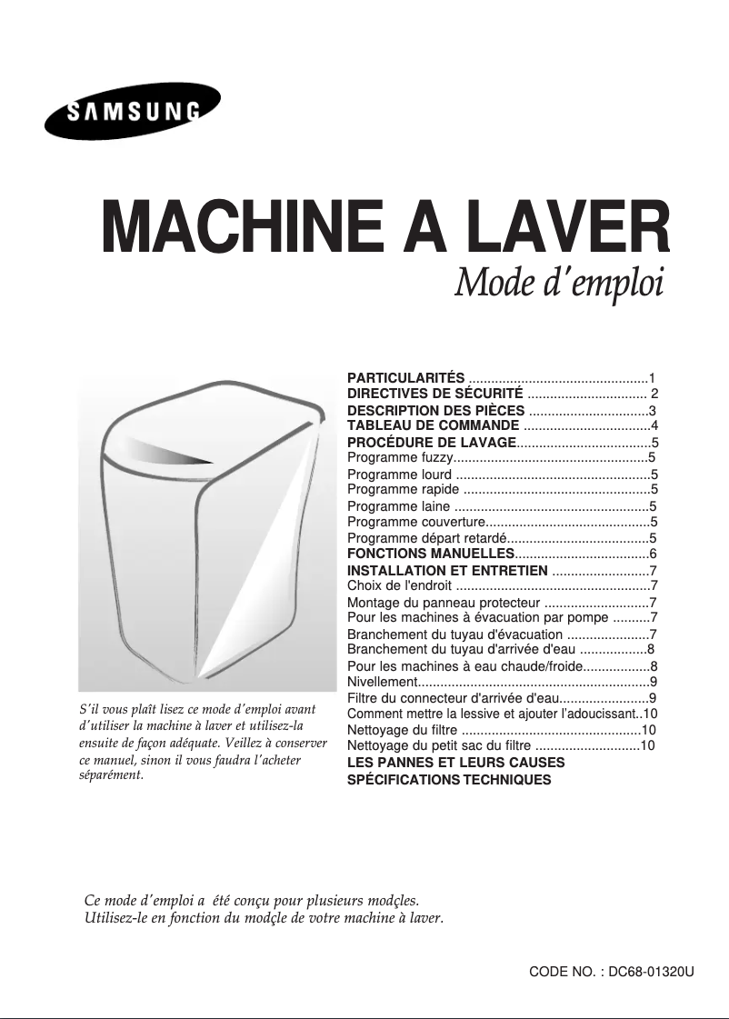 Image de la première page du manuel de l'appareil WA80K2Q1