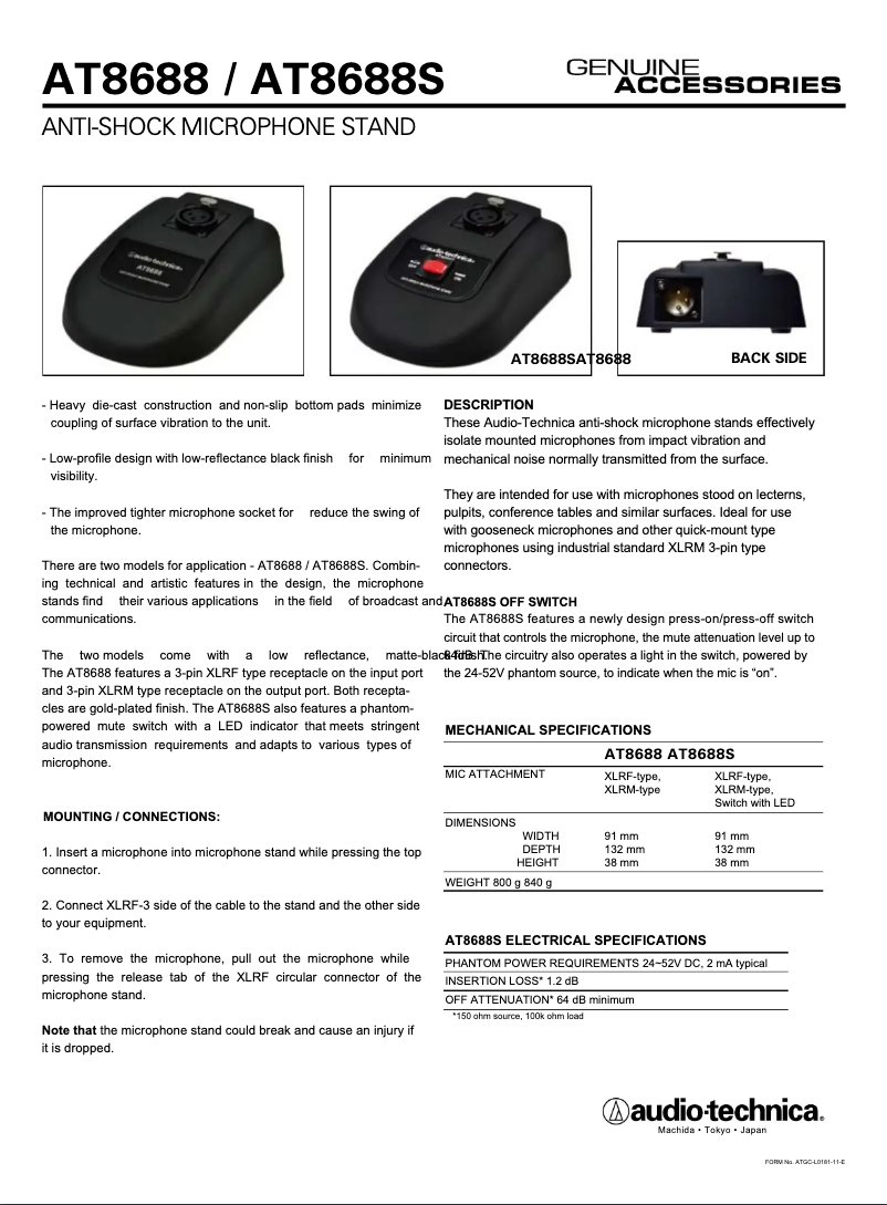 Page n°1 - Manuel utilisateur Audio-Technica AT8688S