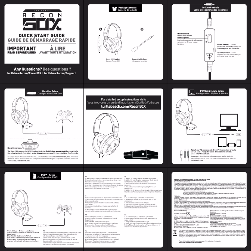 Page 1 de la notice Manuel utilisateur Turtle Beach Ear Force Recon 50X