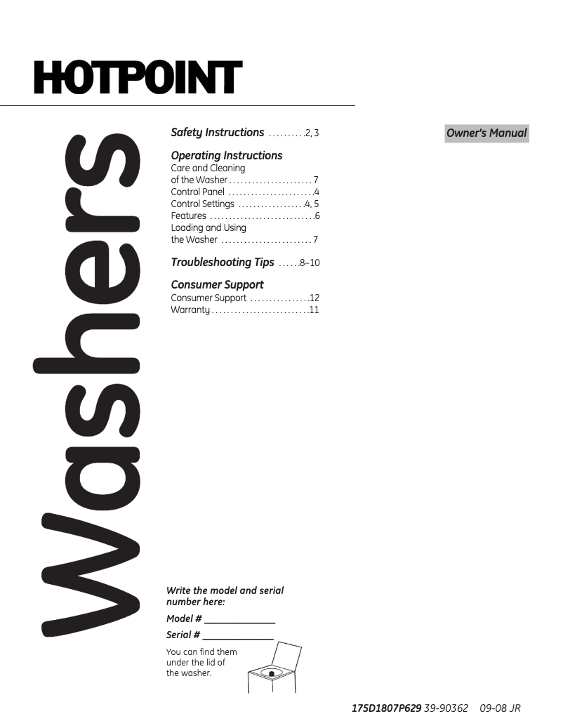 Page 1 de la notice Manuel utilisateur GE VLSR1090GWW