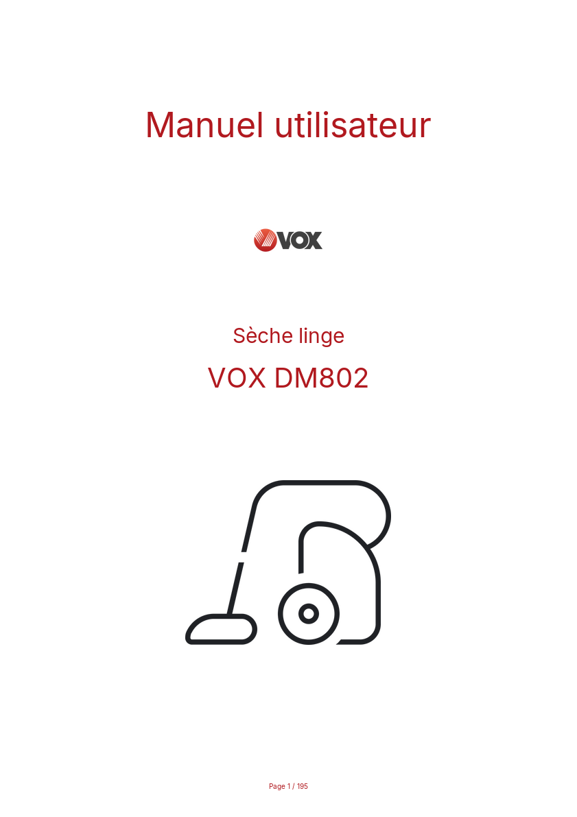 Page 1 de la notice Manuel utilisateur VOX DM802