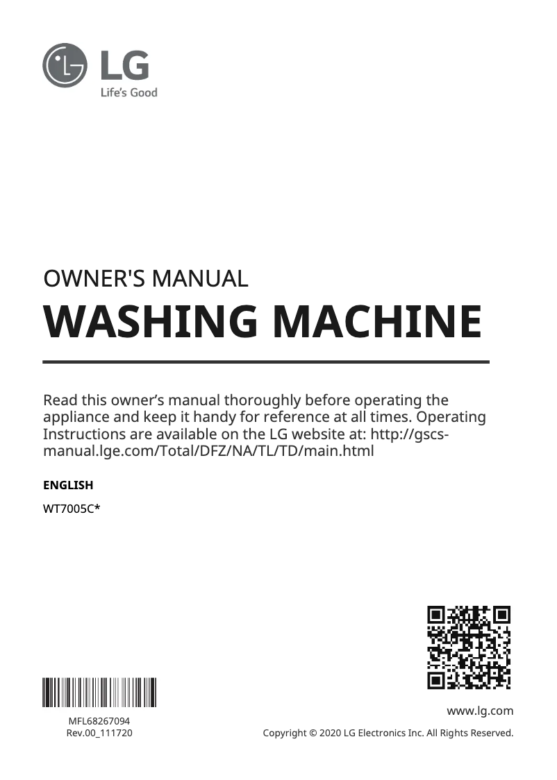 Page 1 de la notice Manuel utilisateur LG WT7005CW