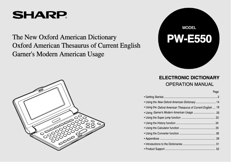 Page 1 de la notice Manuel utilisateur Sharp PW-E550