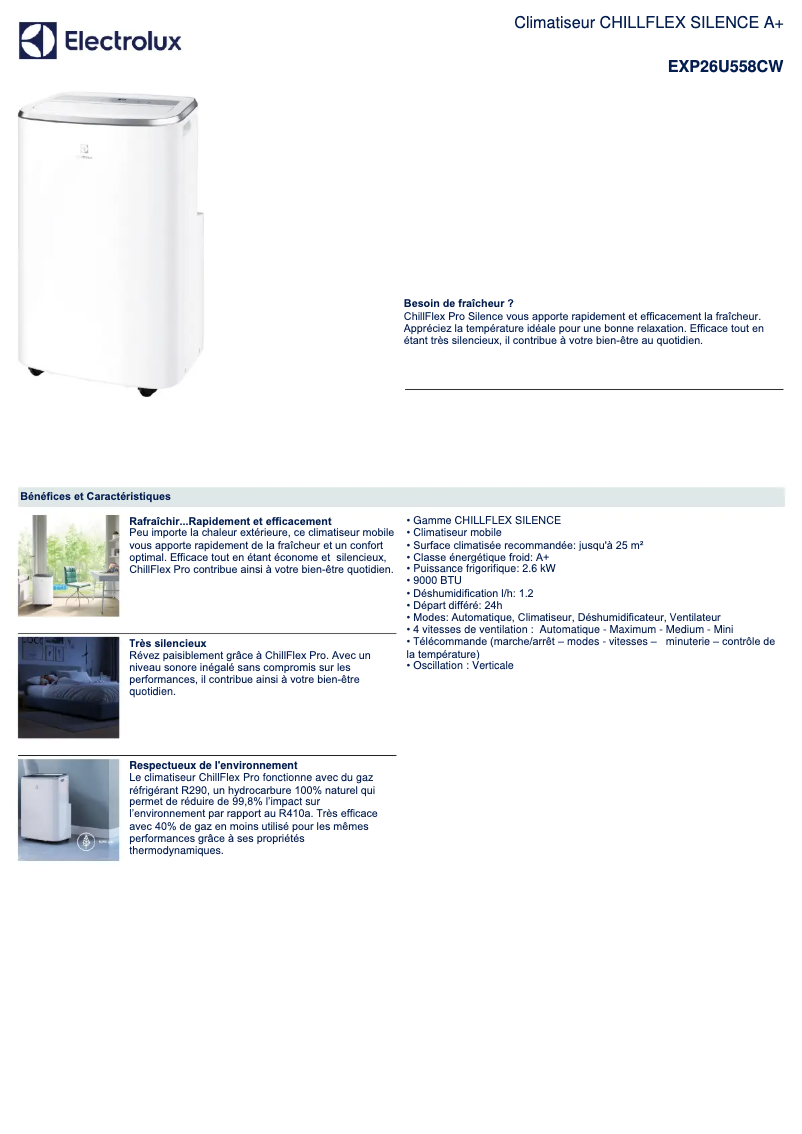 Page 1 de la notice Fiche technique Electrolux EXP26U558CW