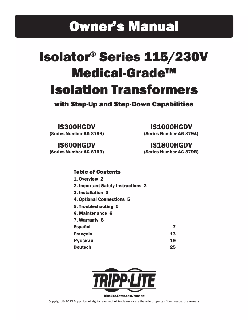 Page 1 de la notice Manuel utilisateur Tripp Lite Isolator IS1800HGDV