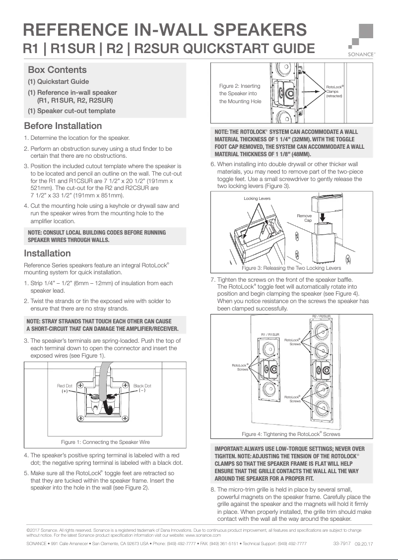 Page n°1 - Manuel utilisateur Sonance Reference R2SUR