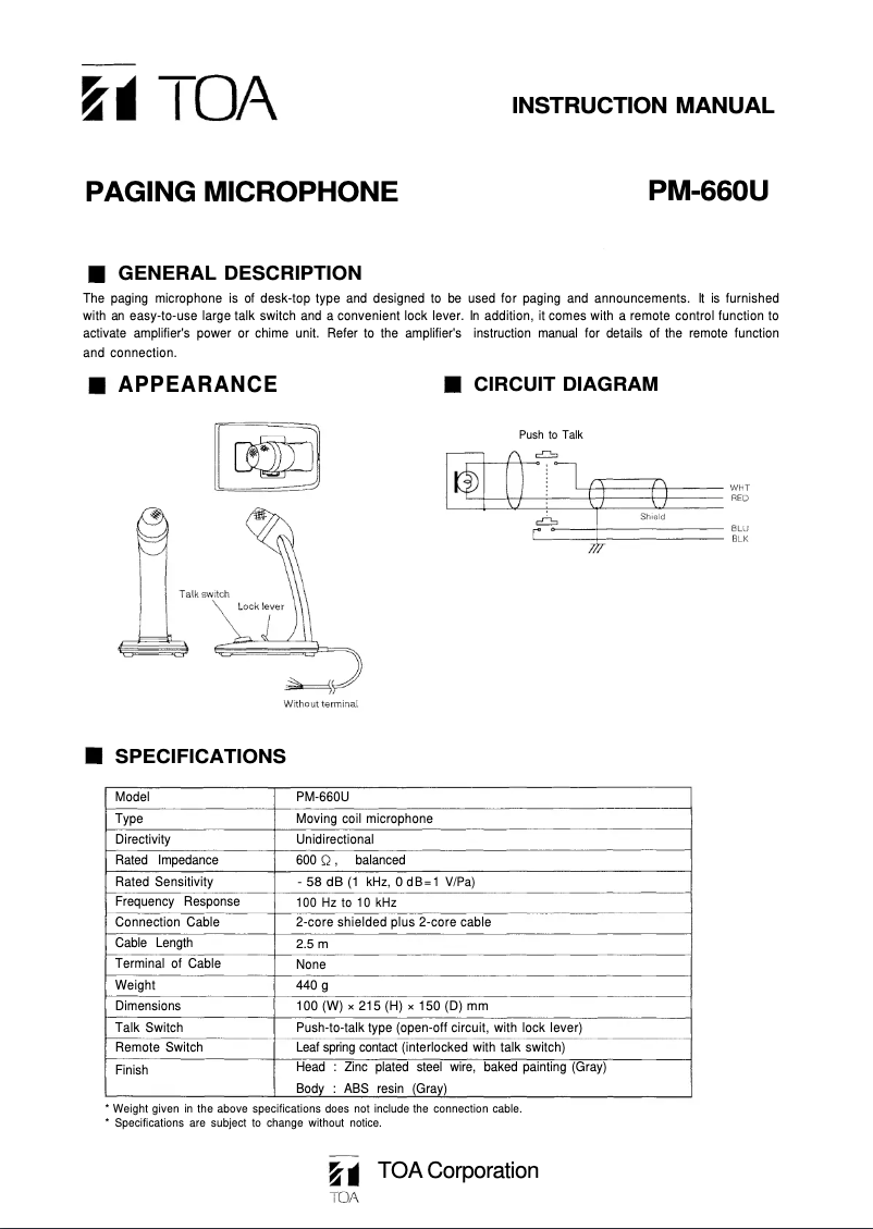 Image de la première page du manuel de l'appareil PM-660U