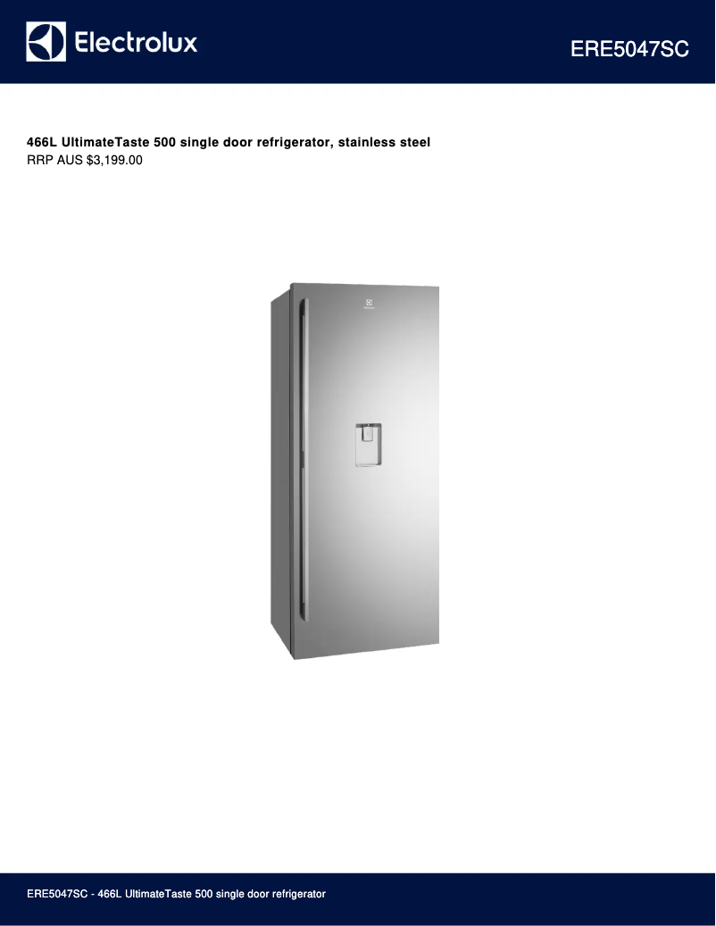 Page 1 de la notice Fiche technique Electrolux ERE5047SC
