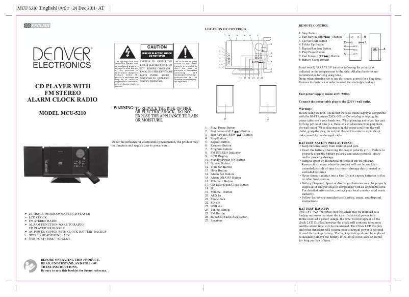 Página 1 del manual Manual de usuario Denver MCU-5210