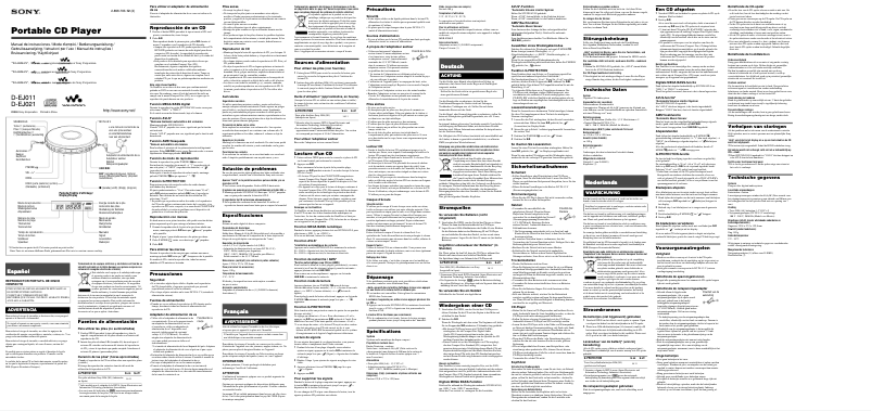 Page 1 de la notice Manuel utilisateur Sony D-EJ021