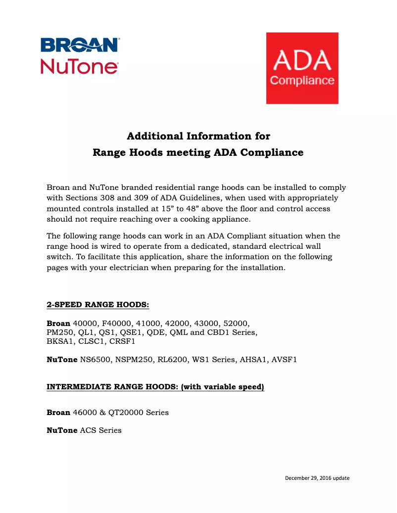 Page 1 de la notice Instructions / montage Broan 402404