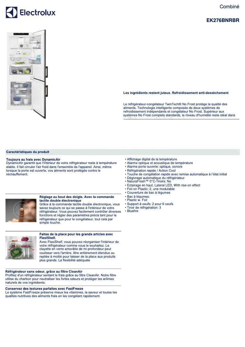 Image de la première page du manuel de l'appareil EK276BNRBR