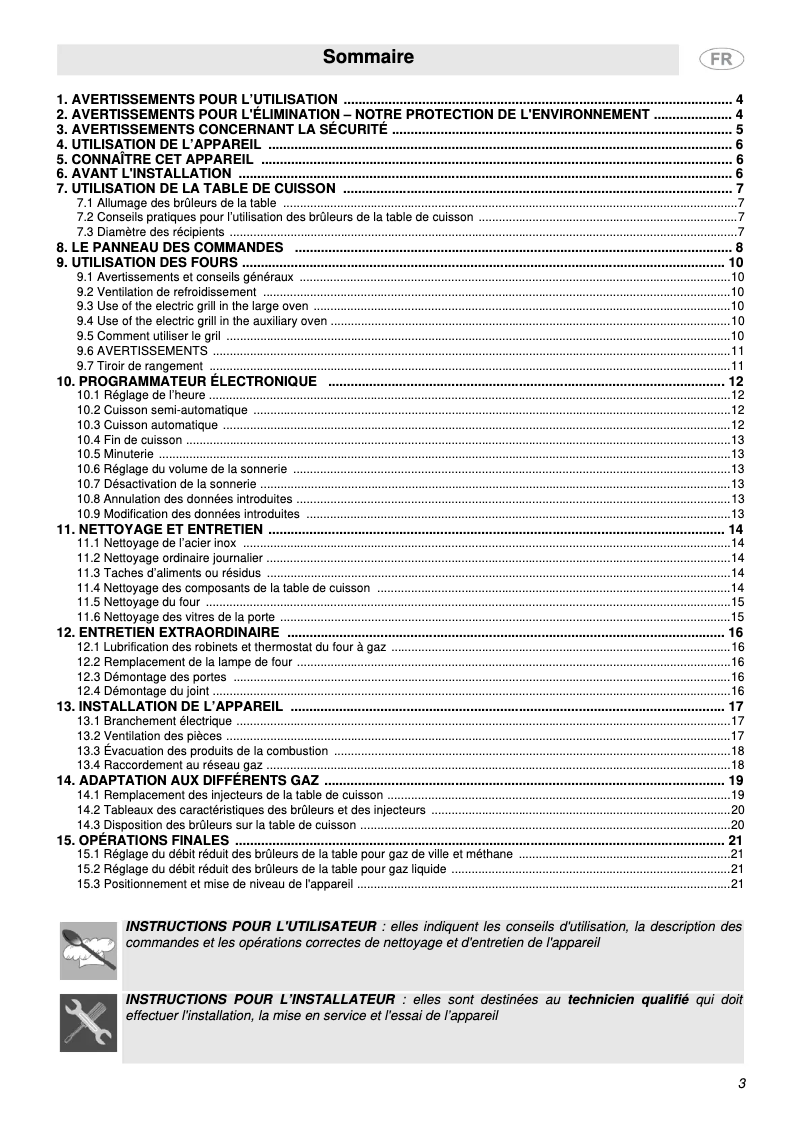Page 1 de la notice Manuel utilisateur Smeg SCB92MFX5