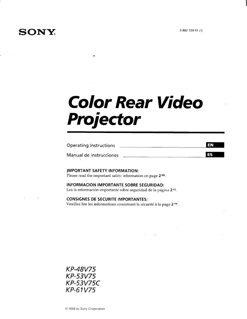 Page 1 de la notice Manuel utilisateur Sony KP-61V75