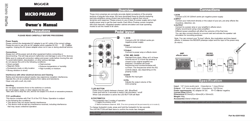 Page 1 de la notice Manuel utilisateur Mooer UK Gold 900 002