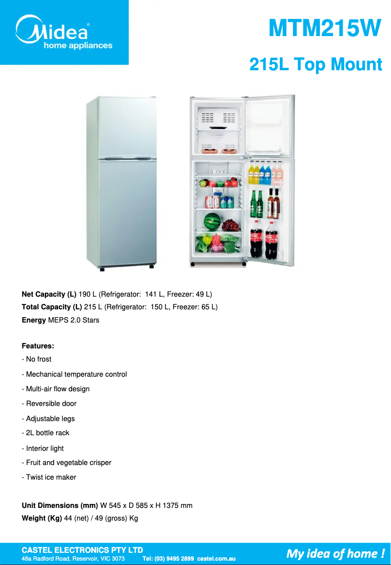 Page n°1 - Fiche technique Midea MTM215W