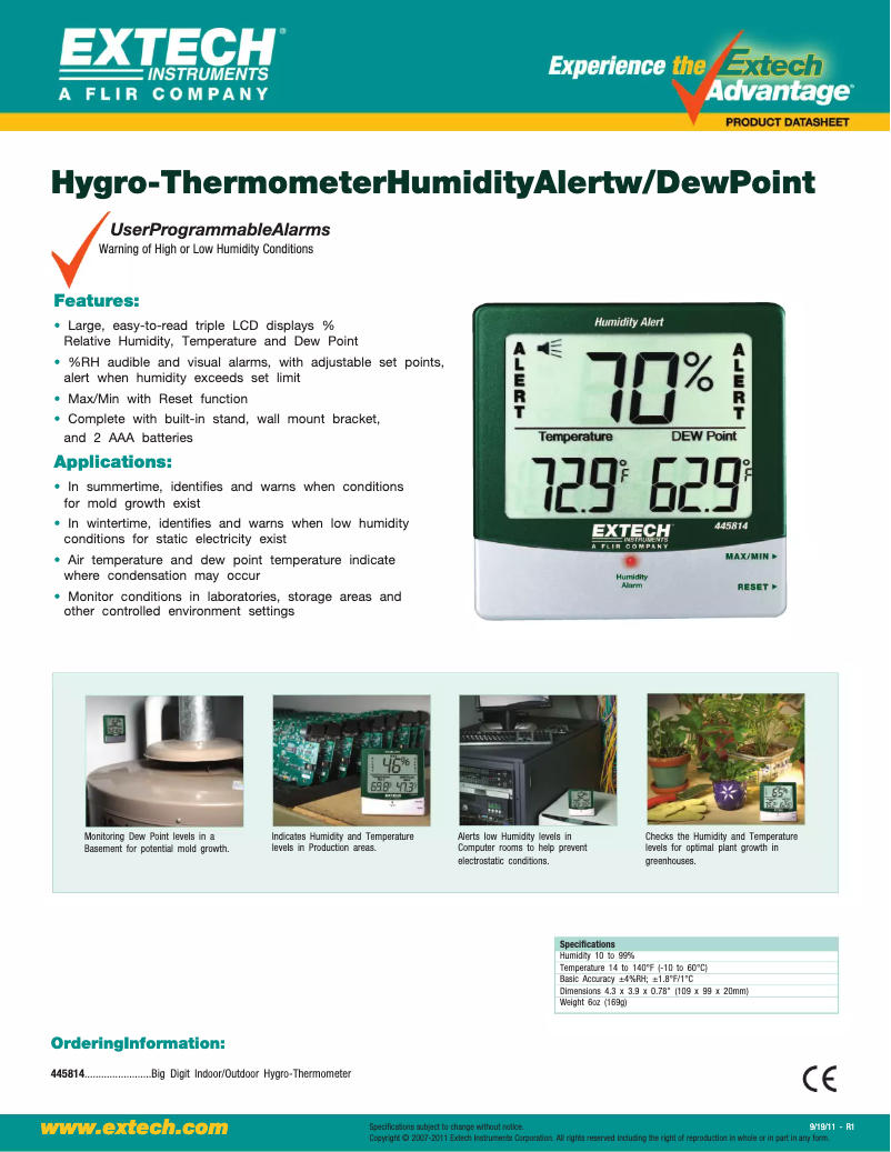 Page 1 de la notice Fiche technique Extech 445814