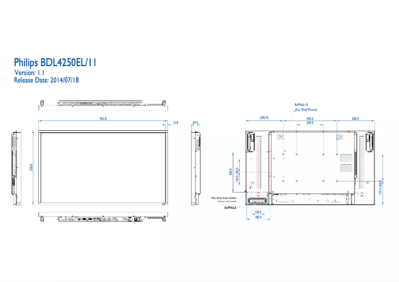 Page 1 of the manual Technical Drawing Philips Signage Solutions BDL4250EL