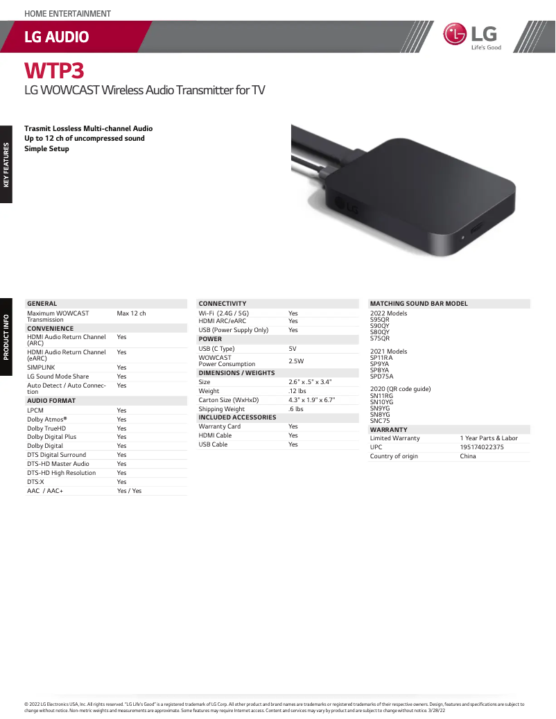 Image de la première page du manuel de l'appareil WOWCAST WTP3