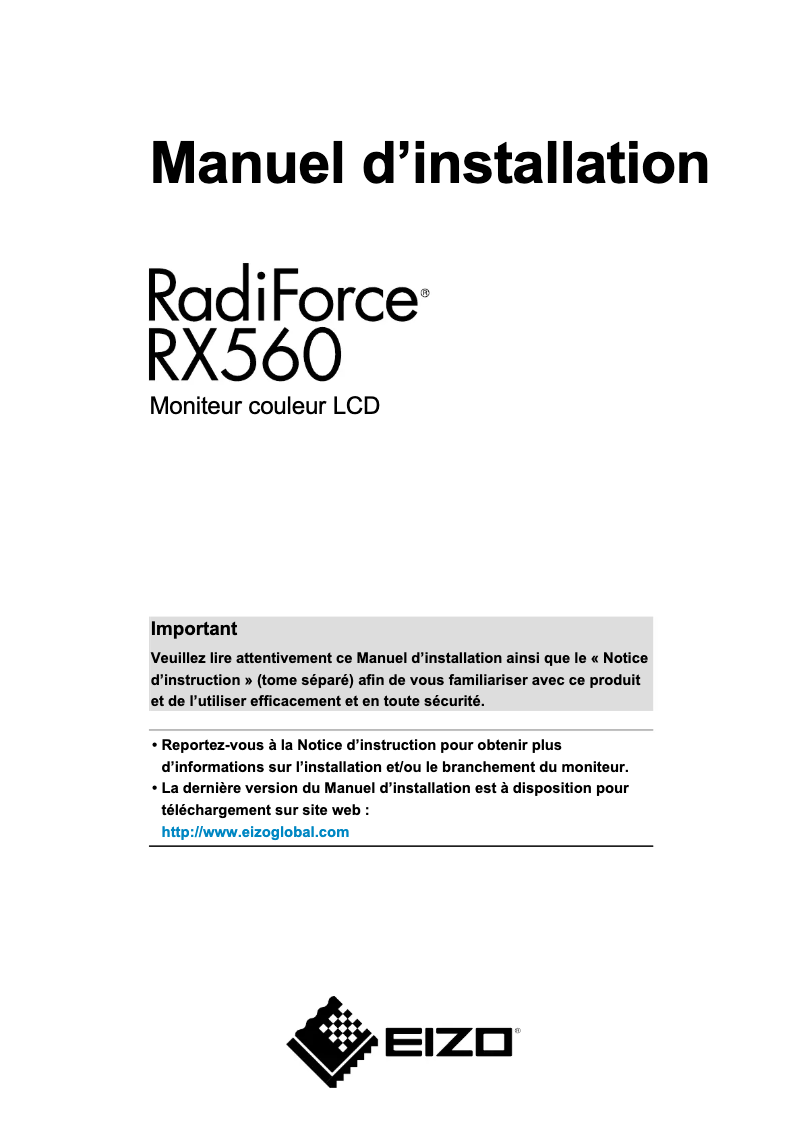 Image de la première page du manuel de l'appareil RadiForce RX560