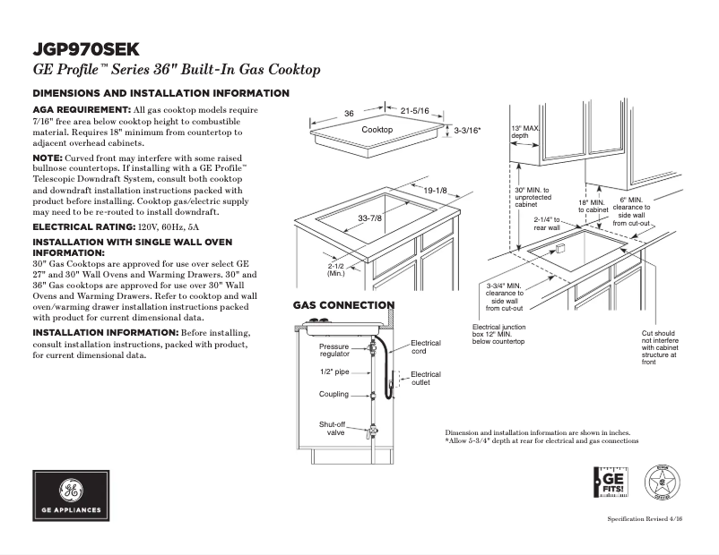 Page 1 of the manual Technical Sheet GE Profile JGP970SEKSS