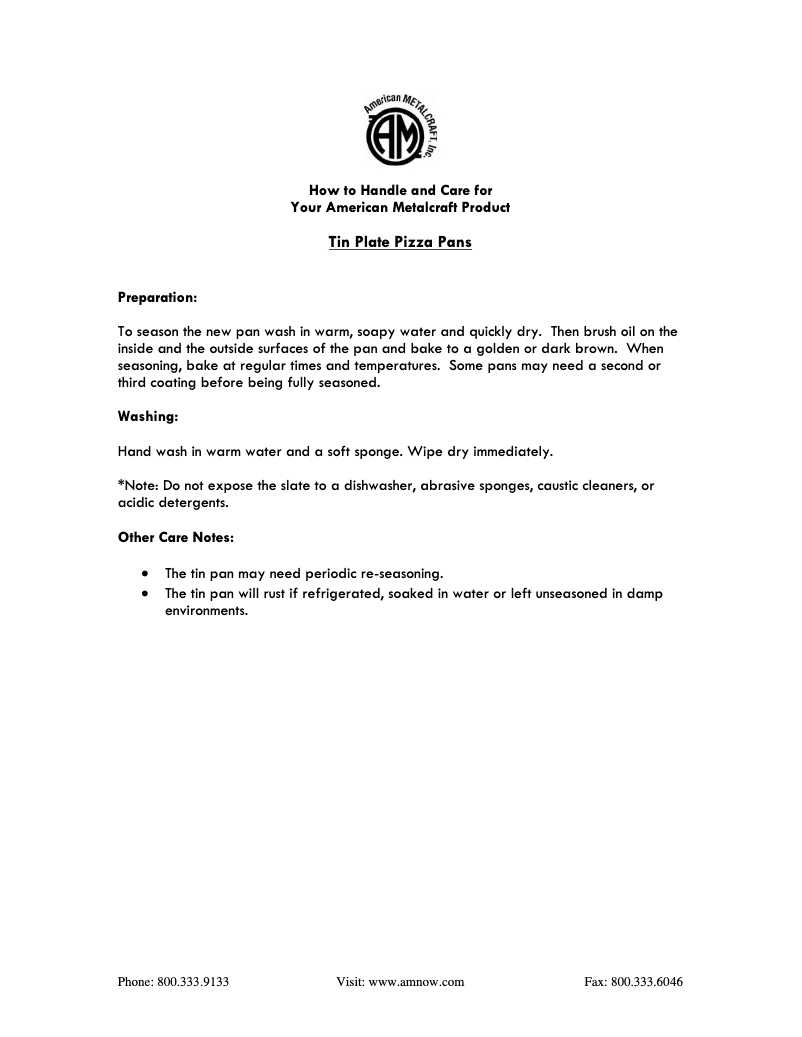 Page 1 de la notice Manuel utilisateur American Metalcraft PT2011