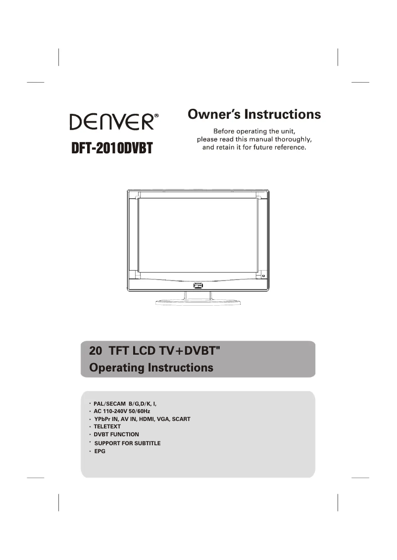 Page 1 de la notice Manuel utilisateur Denver DFT-2010DVBT