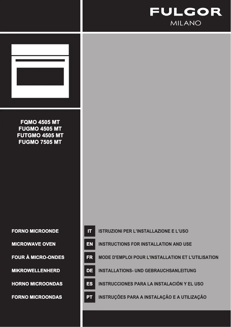 Page 1 de la notice Guide d'installation Fulgor Milano FUTGMO 4505 MT GBK