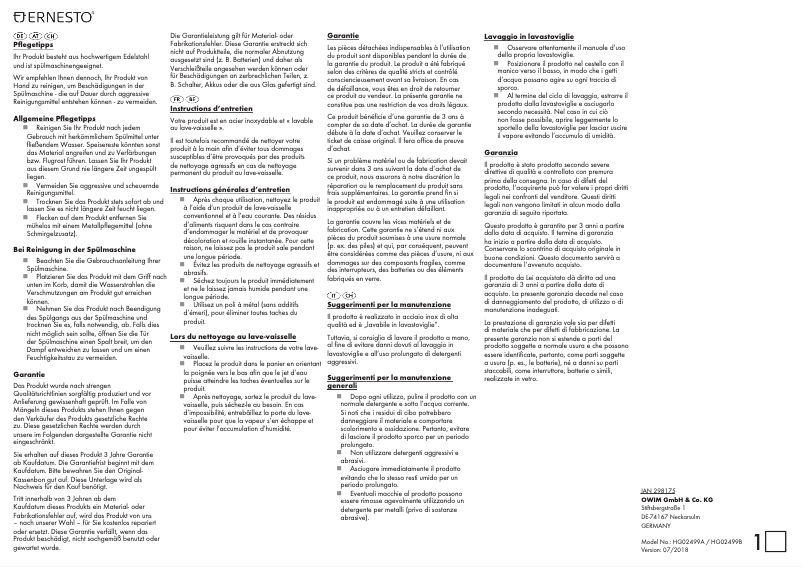 Page n°1 - Manuel utilisateur Ernesto HG00313A