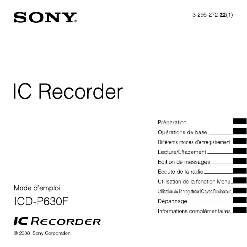 Image de la première page du manuel de l'appareil ICD-P630F