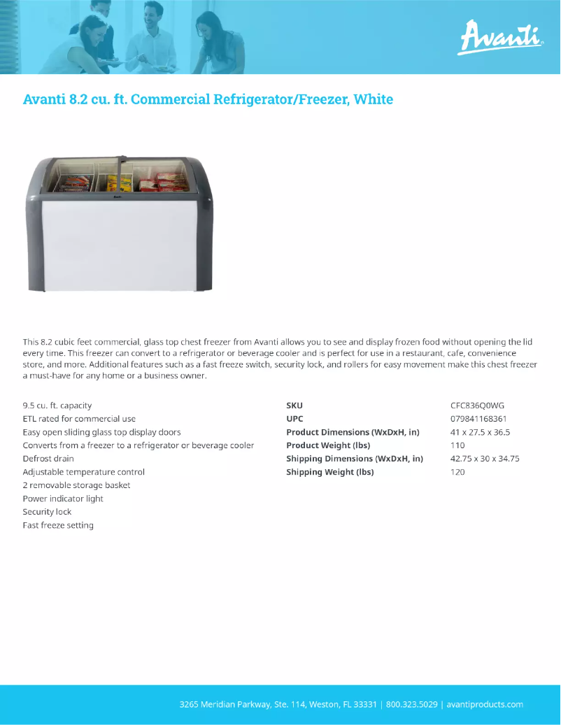 Page 1 de la notice Fiche technique Avanti CFC836Q0WG