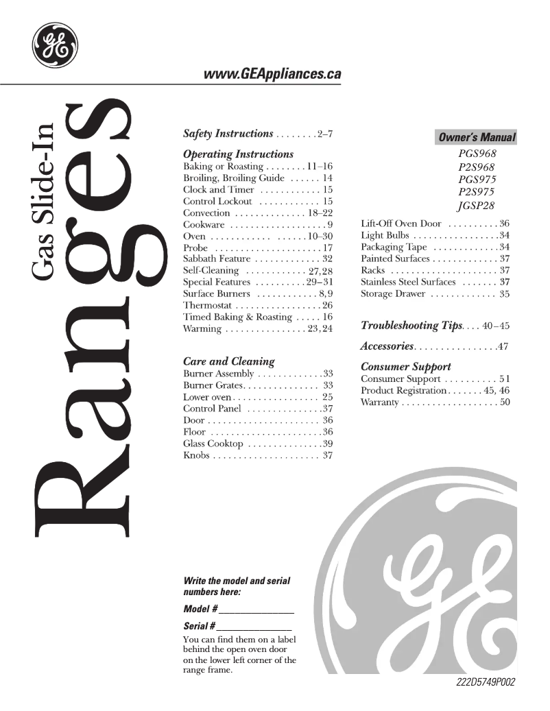 Page 1 de la notice Manuel utilisateur GE P2S975SERSS