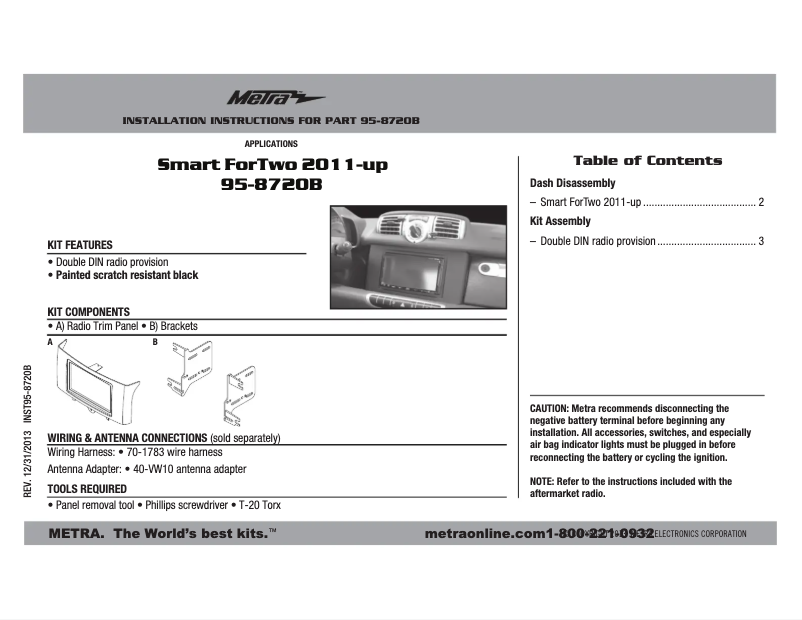 Page 1 de la notice Manuel utilisateur Metra 95-8720B