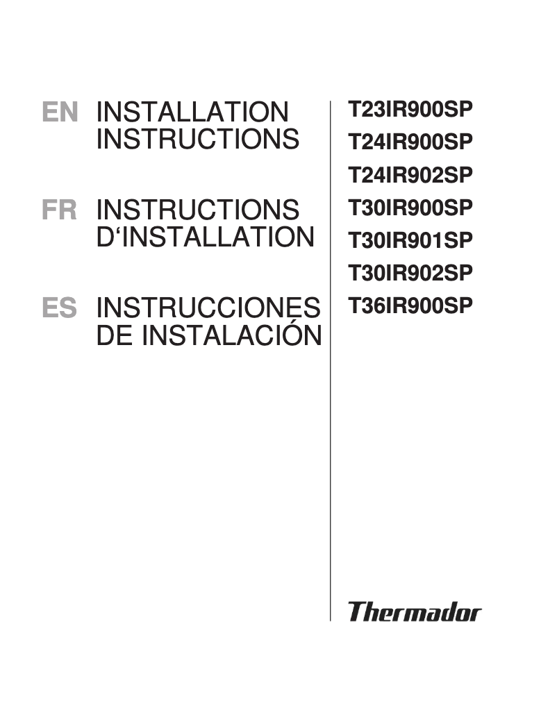 Page n°1 - Guide d'installation Thermador T30IR900SP