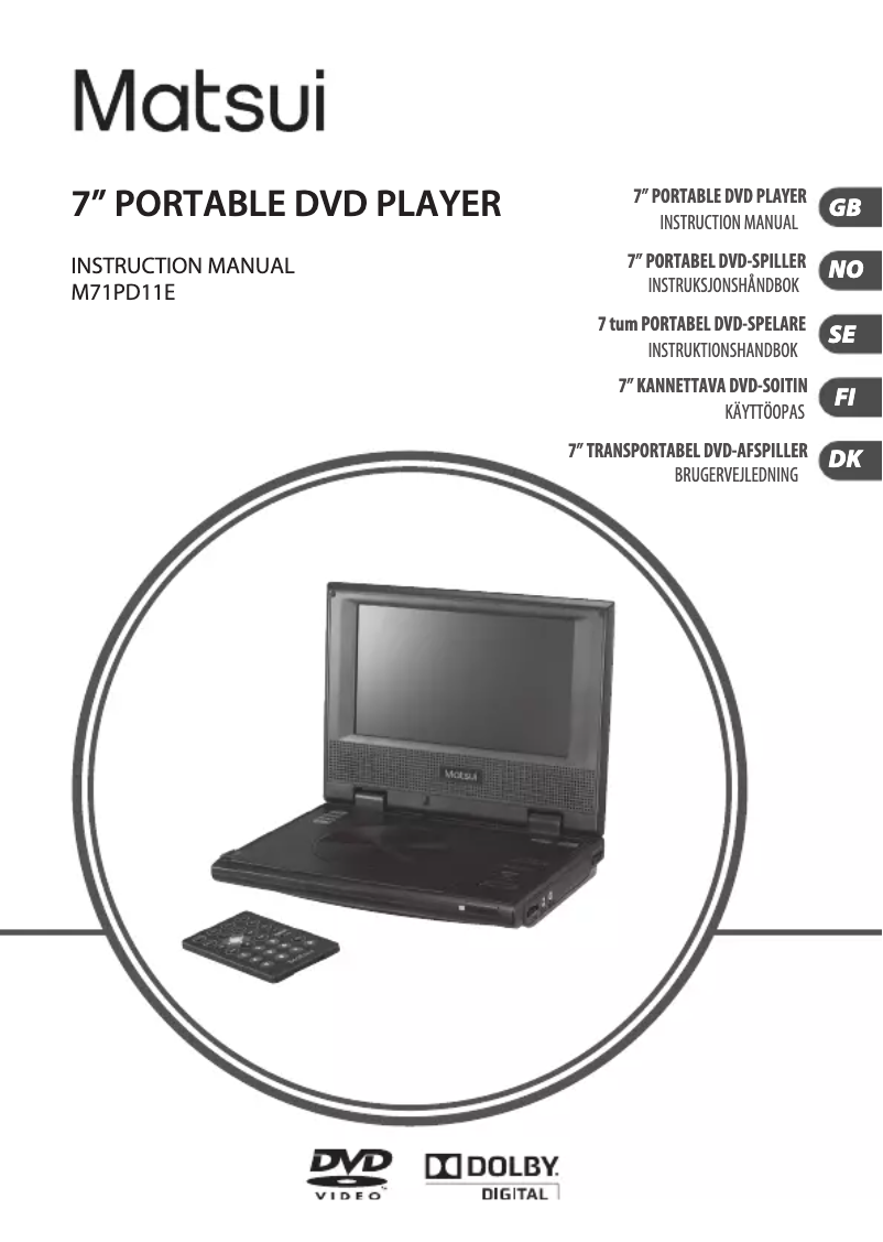 Page 1 de la notice Manuel utilisateur Matsui M71PD11E