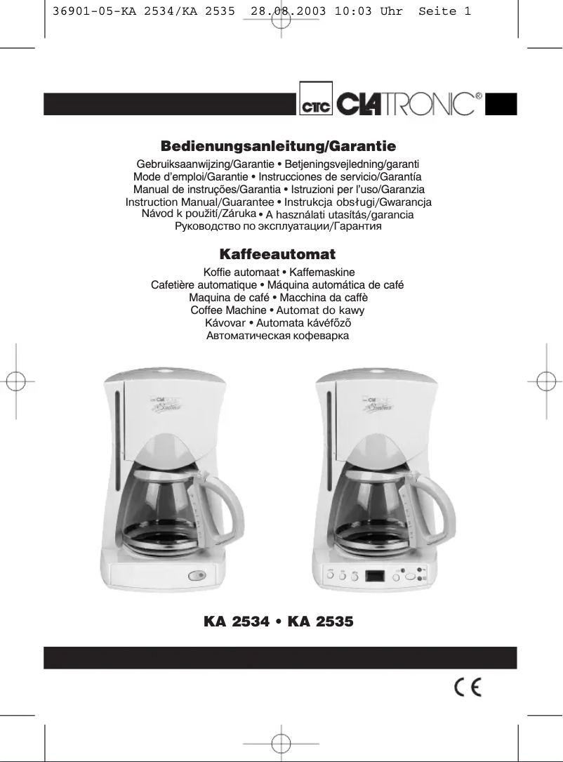 Page 1 de la notice Manuel utilisateur Clatronic KA 2534