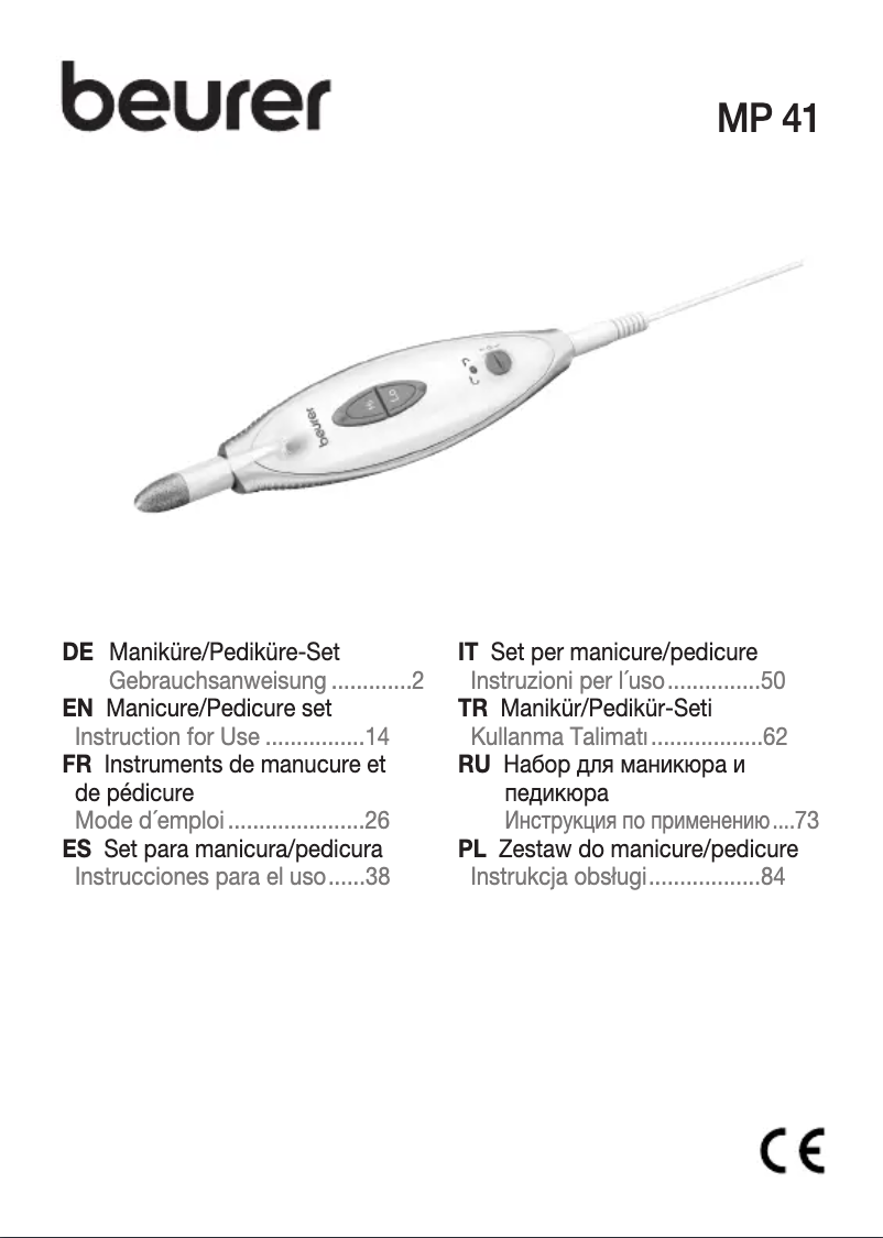 Page 1 de la notice Manuel utilisateur Beurer MP 41