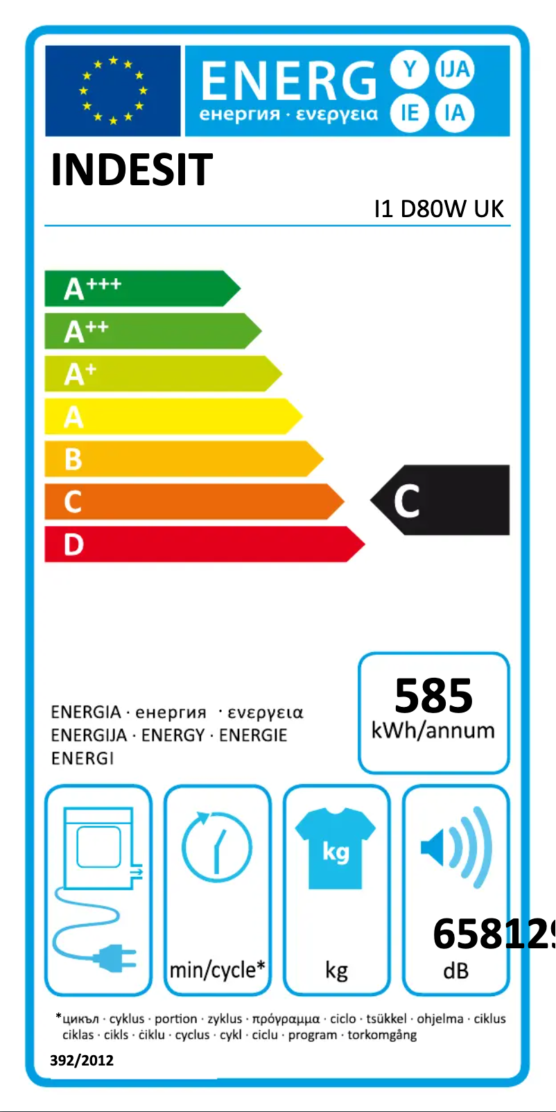 Page 1 de la notice Label énergétique Indesit I1 D80W UK