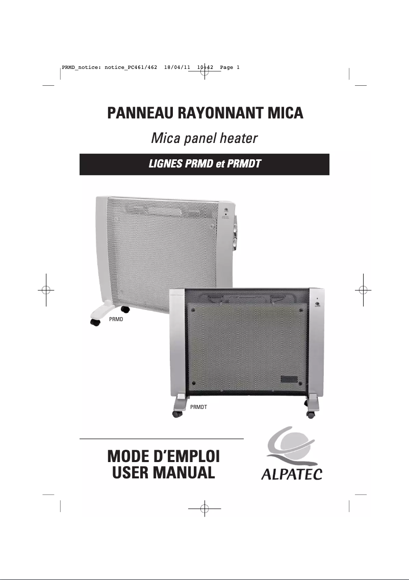Page 1 de la notice Manuel utilisateur Alpatec PRMDT 2000
