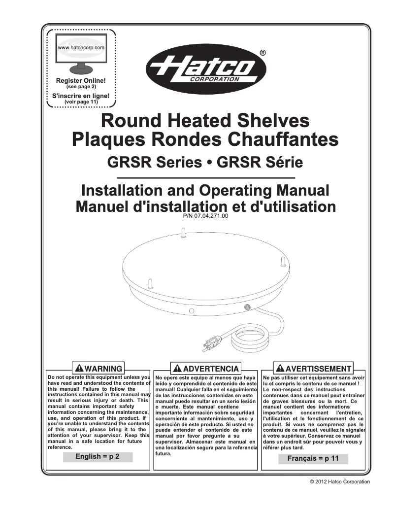 Page 1 de la notice Manuel utilisateur Hatco Glo-Ray GRSR-15