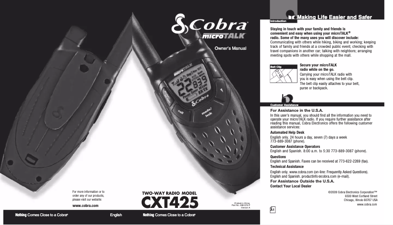 Page n°1 - Manuel utilisateur Cobra CXT425