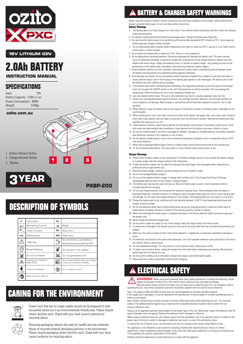 Página 1 del manual Manual de usuario Ozito PXBC-200C