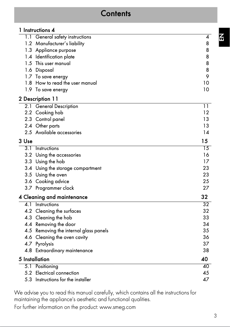 Página 1 del manual Manual de instrucciones Smeg CP60ITVN