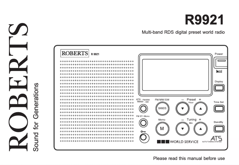 Page n°1 - Manuel utilisateur Roberts R9921