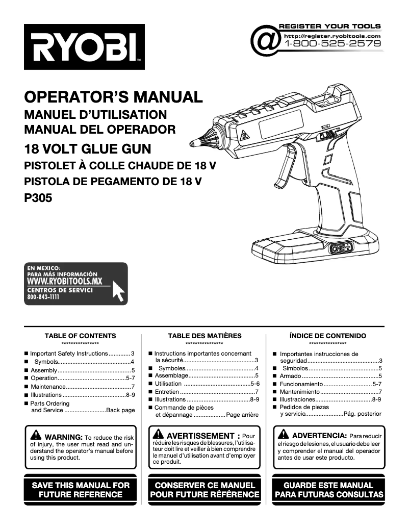 Page 1 de la notice Manuel utilisateur RYOBI P305