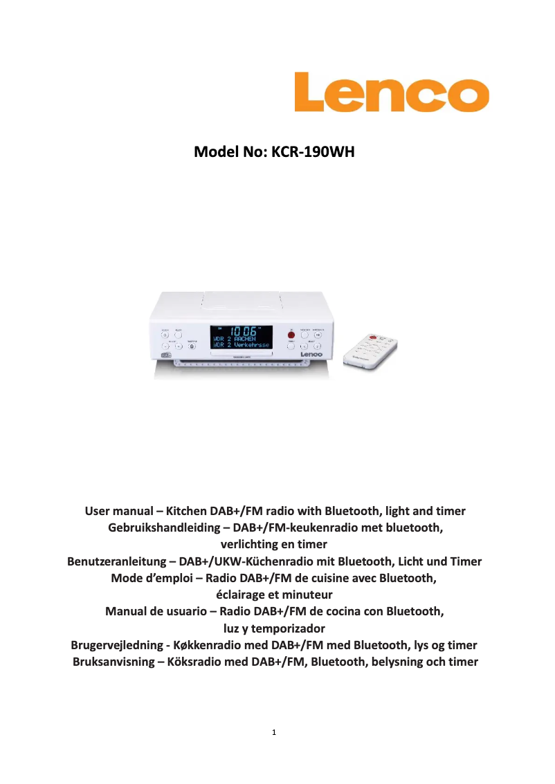 Page 1 de la notice Manuel utilisateur Lenco KCR-190